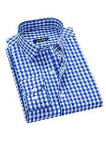 Rand paul Men's Casual Comfortable Checkered Shirt - 寶藍色 - 查看 3