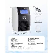 Máquina comercial para hacer hielo, 90 libras/24 h con 12 libras de almacenamiento, 32 cubitos por ciclo, máquina para hacer hielo independiente y de encimera de acero inoxidable con pantalla LED y autolimpieza, para bares domésticos y restaurantes. - 90 libras/24 h - Ver 7