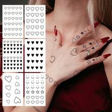 6片装草本汁半永久手指纹身贴纸，可爱酷炫的爱心和笑脸图案，适合日常、派对、节日、送礼——清爽柔软，防水，易于贴于手指、手臂、肩膀、脖子、锁骨等部位。 - 藍色 - 查看 9