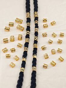 180pcs Hair Rings Collection(Shaped-Sun & Crown) - Multi-Style Adjustable Alloy Hair Cuffs, Boho Hair Jewelry For Women's Dreadlocks & Braids - Gold - View 5