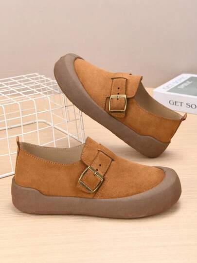 Spring/Autumn New Comfortable Slip-On Casual Women Shoes, Thick Sole Anti-Slip Buckle Flat Shoes, Fashion Versatile Lightweight Soft Bottom Loafers For Middle-Aged Mothers