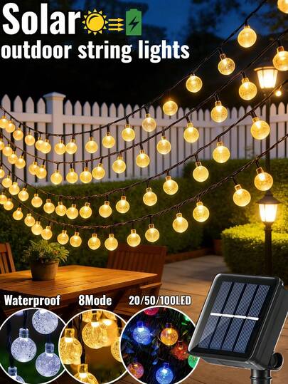 20/50/100 LED Solar Bubble Ball Light String - Solar Garden Light, 8 Lighting Modes Fairy Light, IP65 Waterproof, Solar Crystal Ball Light String, Garden Courtyard Decoration LED String Light, Suitable For Gardens, Courtyards, Trees, Porches, Balconies, Gatherings, Weddings, Parties, Camping, Taverns, Pavilions, Festival Decoration And Other Occasions (Warm White Light, Color/White Light)