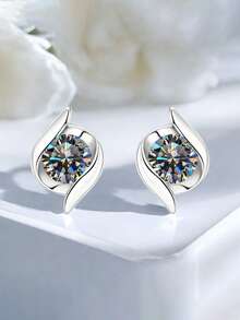 闪亮几何水钻925纯银耳环，优雅百搭，情人节礼物耳环 - 銀色 - 查看 6