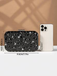 REMANLAND 一款奢华闪亮水晶水钻女士手拿包，优雅链条单肩包，适合派对场合，内置隐藏卡槽，可作钱包使用，是女士理想的晚宴包，配有可拆卸金属链条，可肩背或斜挎。适合派对、晚宴、聚会和婚礼等场合，是馈赠佳品。 - 黑色 - 查看 4