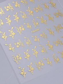 3D金色花叶美甲贴纸2片装，金属古铜色花瓣叶子，春夏花卉印花设计，DIY Y2K全息奢华自粘凝胶指甲油美甲贴片，滑动式美甲装饰 - 金色 - 查看 5