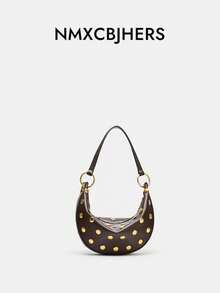 Vintage Nieten Tasche Nischen Design Kleine Achseltasche Punk Schwerlast Schultertasche Mit Nieten Umhängetasche Für Frauen - Braun - Übersicht 2