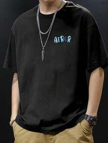 Plus Size Plain Color T-Shirt, Letter Print T-Shirt, Suitable For Daily Commutes, Outdoor Activities In All Seasons. - Black - View 2