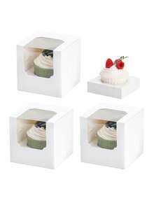 20 hộp đựng bánh cupcake đơn đã lắp ráp sẵn, kích thước 3.5"X3.5"X3.5", kèm khay bên trong, thích hợp cho tiệc cupcake và muffin. - Xem 1