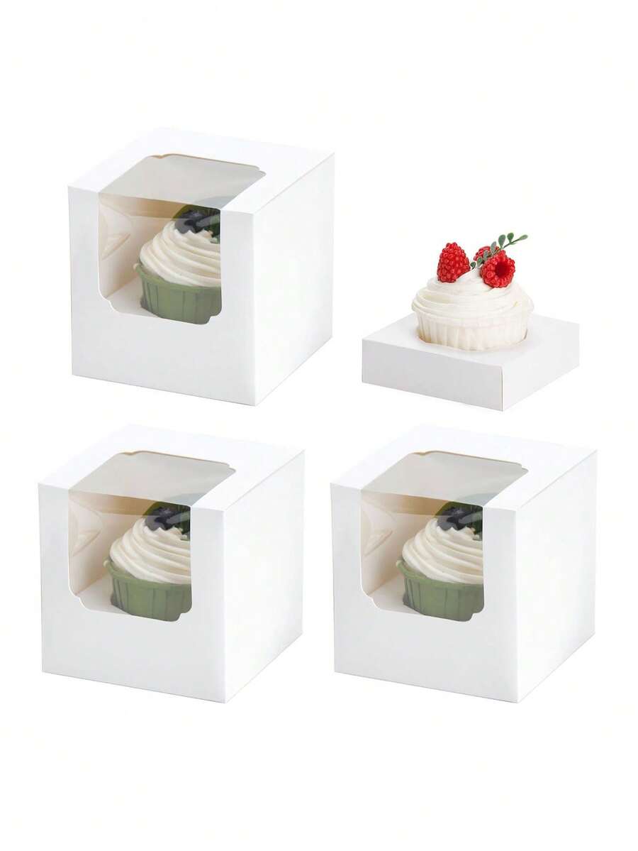 20 hộp đựng bánh cupcake đơn đã lắp ráp sẵn, kích thước 3.5"X3.5"X3.5", kèm khay bên trong, thích hợp cho tiệc cupcake và muffin. - Xem 1