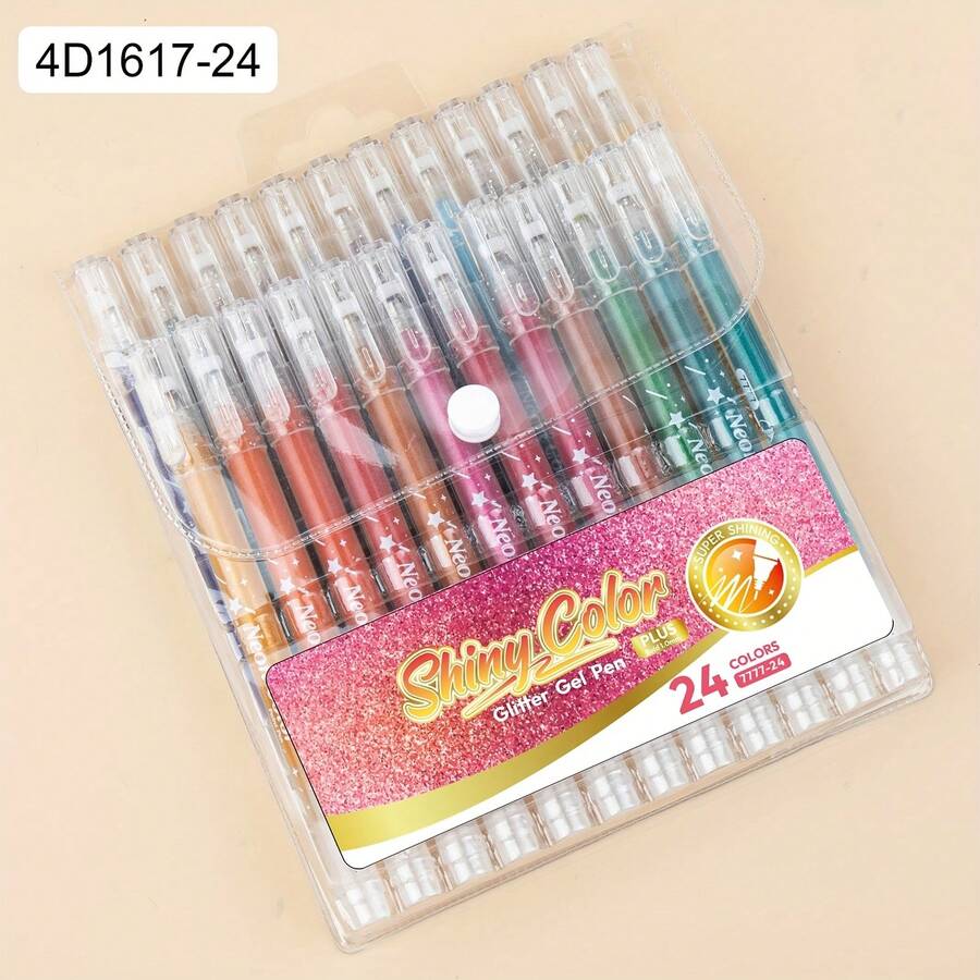 Glitter Gel Pens, 24 Colors Metallic Vibrant Sparkle Pen For Coloring Journaling Drawing Doodling Colored Pen Colored Gel Pens Fun Pens