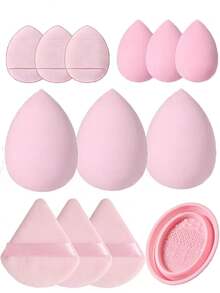 13pcs Makeup Powder Puff: 3 Makeup Sponges + 3 Mini Makeup Sponges + 3 Triangular Makeup Pads + 3 Mini Airless Powder Compact Brushes + 1 Makeup Brush Cleaning Tool - Pink - View 12