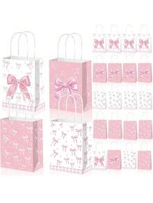 24/12/1pc Bow Gift Bags Bulk, Small Pink Gift Bag, Goodie Bag, Pink Bow Party Favor Bags Paper Treat Candy Snack Bag For Girls Birthday Baby Shower Wedding Easter Party Decoration - Multicolor - View 2