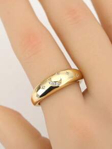 1 anillo con diseño de estrella y luna incrustado con circonita, de moda y sencillo, adecuado para uso diario y puede ser un regalo para amigos - Anillo de luna - Ver 5