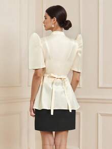 Modern Filipino Traditional Elegant Petal Sleeve Blouse - Apricot - View 2
