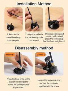 1pc Cat Teaser Wand Toy With Feather & Bell Replacements, Interactive Pet Toy For Cats To Play And Exercise, Suction Cup Handheld Design - Black and White - View 4