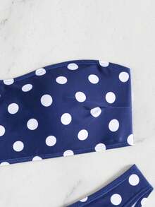 wohenmeili 2026 女士夏季沙滩波点印花抹胸时尚比基尼泳衣套装 - 藏藍白點 - 查看 5