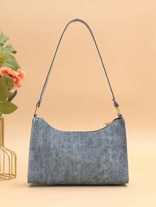 Casual Everyday Tote Bag, Multifunctional Large Capacity Underarm Bag, Woven Striped Pattern Combination Bag - Blue - View 4