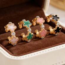 1枚时尚优雅油滴花朵开口戒指，百搭优雅，适合日常佩戴 - 彩色 - 查看 5