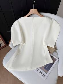 Áo thun trắng nữ GMFP kiểu dáng thanh lịch, rộng rãi, màu trơn, vạt áo bất đối xứng, đa năng, thích hợp mặc hàng ngày, dự tiệc, lễ hội âm nhạc, đám cưới mùa hè. - trắng - Xem 8