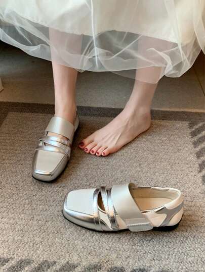 1 Pair Women's Gorgeous Fashionable Minimalist Lightweight Comfortable Cute Square Toe Shoes, 2026 New Commuting French Retro Hollow Flat Non-Slip Casual Mary Jane Shoes