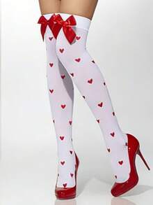 女士紧身丝袜，适合日常穿着 - 紅白色 - 查看 3