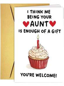 1pc Funny "Being Your Aunt Is Enough Of A Gift" Birthday Greeting Card With Red Envelope, Cupcake Illustration, Perfect Birthday Card For Niece/Nephew & Family - 18*13cm - View 9
