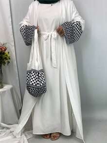 Arab Turkey Middle East Muslim Fashion Women's New Cardigan Robe With Mini Bag - White - View 2