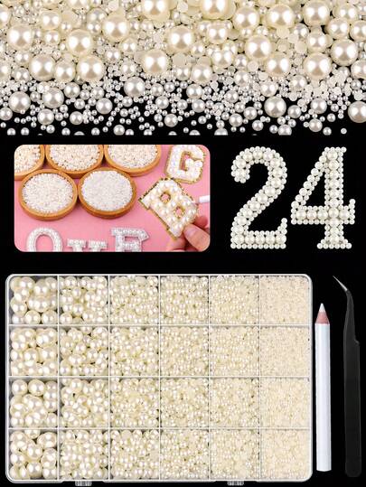 6900pcs Milky White Pearl Rhinestones, Craft Rolling Pearls For Shoes, Various Sizes 3/4/5/6/7/8mm Craft Semi-Pearls (Milky White)