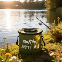 Thickened Canvas Foldable Fishing Bucket, 23/28/32cm Multiple Sizes Available, Random Color With Lid Live Fish Bucket, Portable Water Bucket - Multicolor - View 3
