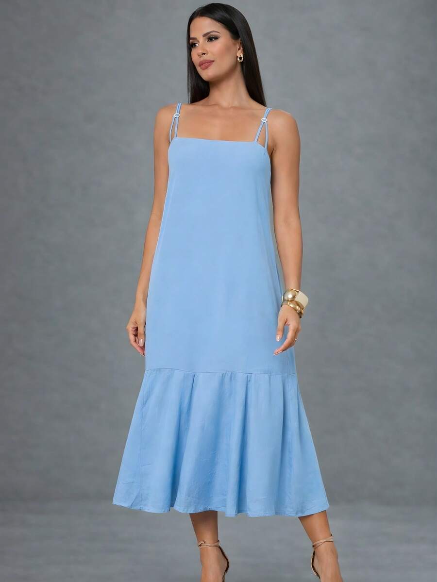 Elegant Lightweight Viscose Dress For Women, With A Sophisticated Drape, Perfect For Casual Evenings And Dates. - 藍色 - 查看 1