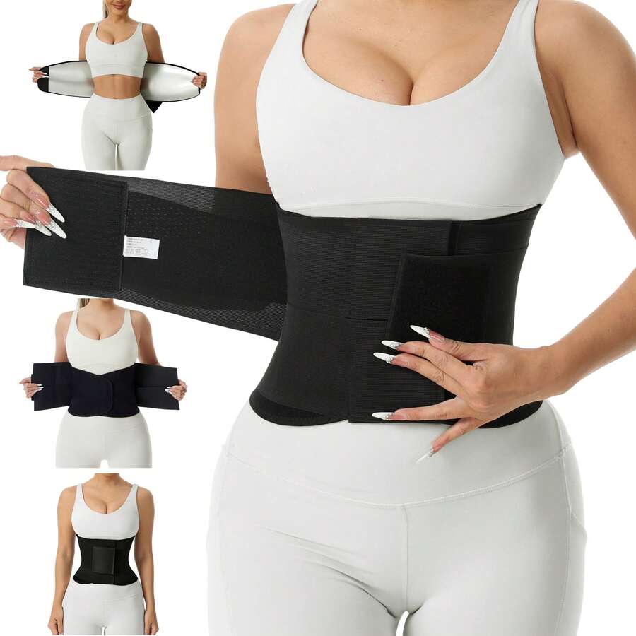 1pc Black Coated 3-Layer Sweat Enhancing Back Support Shaping Waist Trainer, Waist Trimmer Belt - Black - View 1