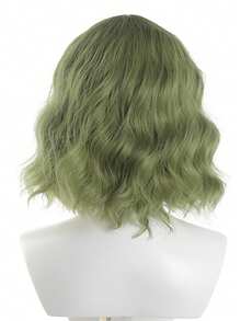 Chin-Length Green Wig With Bangs, Women's Curly Bob Hairstyle Synthetic Wig, Heat Resistant Fiber Wig For Cosplay, Christmas Wig - Green - View 5