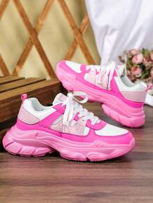 Giày thể thao nữ đế dày màu hồng Dopamine thanh lịch và thời trang, giày đi bộ ngoài trời nhẹ nhàng đa năng, giày đế xuồng cổ điển trẻ trung, giày đôi dành cho học sinh. - kem nền màu hồng hoa hồng trắng - Xem 3