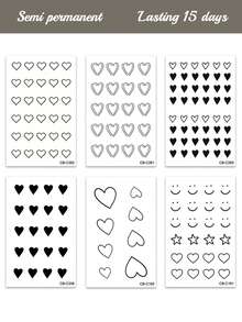 6片装草本汁半永久手指纹身贴纸，可爱酷炫的爱心和笑脸图案，适合日常、派对、节日、送礼——清爽柔软，防水，易于贴于手指、手臂、肩膀、脖子、锁骨等部位。 - 藍色 - 查看 5