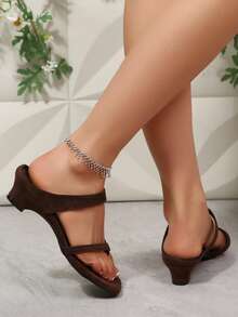 Women's Comfortable Low Heel Wedges Sandals Suede Open Toe Ring Slippers Slides Dress Shoes Summer Casual Daily Party Event Vacation Holiday - màu nâu - Xem 5