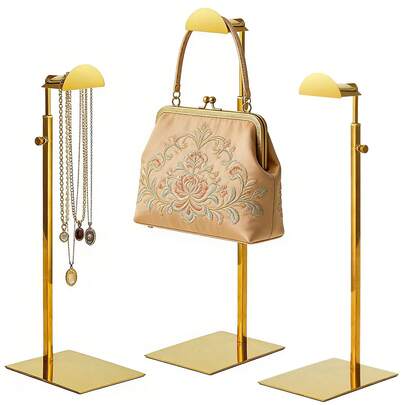 1/2/3 Pcs Stainless Steel Adjustable Height Handbag Display Rack, Titanium Gold Mirror Finish, Suitable For Home, Bedroom, Party, Boutique, Exhibition, Shopping Mall
