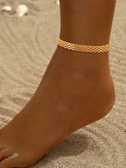 1 st rostfritt stål 18K guldpläterad kedjedesignarmband/länkarmband, moderiktigt och elegant, lämpligt för strand, resor, dagligt bruk