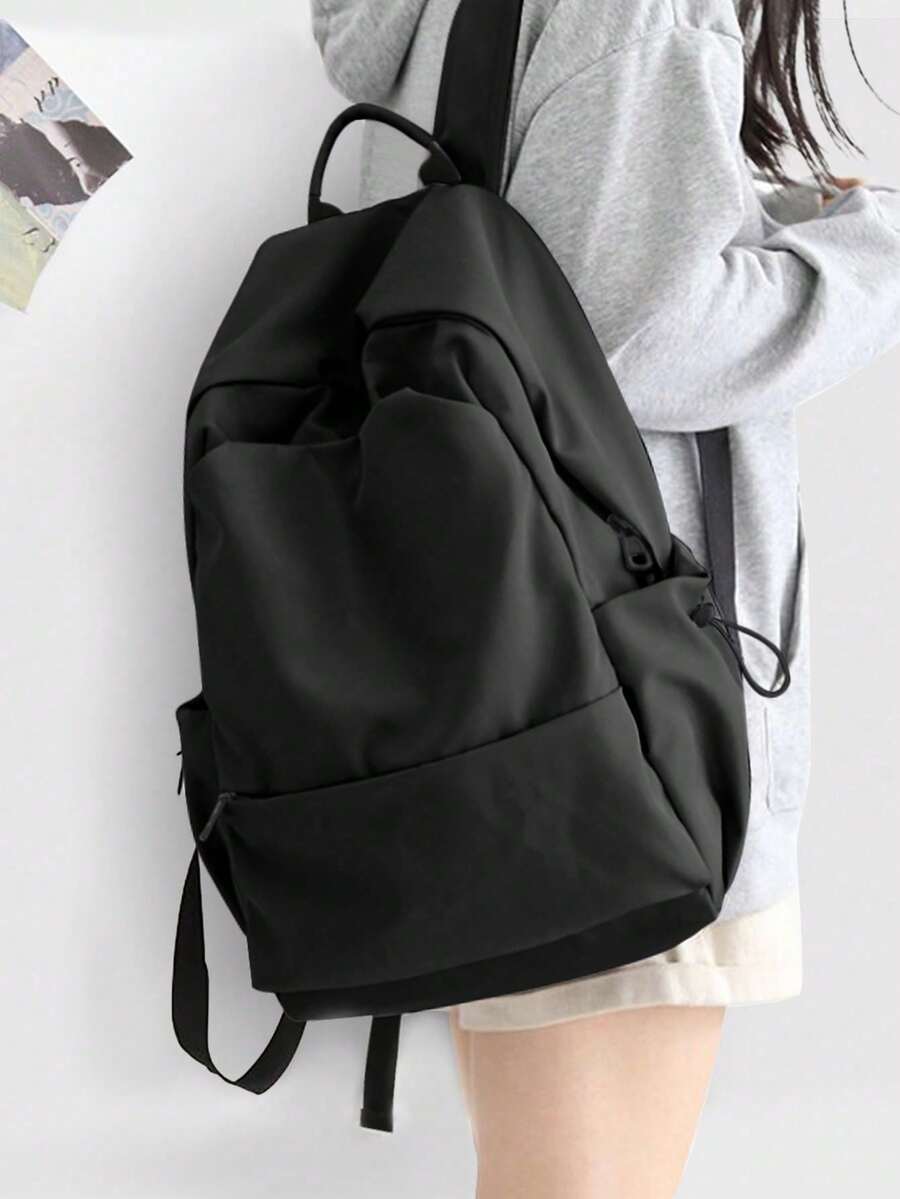 Unisex Minimalist Black Backpack, Made Of Waterproof Nylon Fabric, Durable And Wrinkle-Resistant, Practical And Elegant Design For All Scenarios