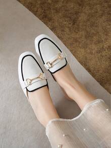 Women's Solid Color Retro Elegant Mule Slippers, Pure Metal Flat Shoes For Office, Party, Spring/Summer - White - View 5