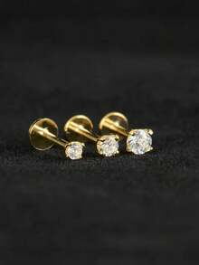 1件 0.03-1.2ct 925純銀莫桑石耳釘 平背低過敏穿刺耳飾，適合女性男性日常、婚禮、新娘穿戴 - 金色 - 查看 8