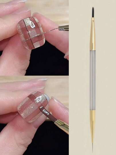 1pc Double-Ended Nail Art Liner Brush, Suitable For Drawing Long Lines, Details And Fine Patterns, Can Be Used For Nail Edging, UV Gel Nail Polish Painting, Etc.