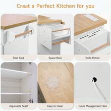 ONBRILL White 60" Kitchen Island With Drop Leaf, Rolling Kitchen On Wheels With Trash Storage Cabinet, Home Bar Islands Table With Spice Rack, Kitchen Island Cart With Towel Rack,  Mobile Island Table For Kitchen - 白色 - 查看 6