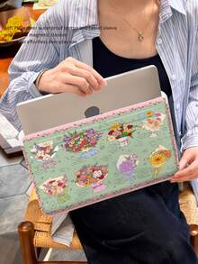 1pc Spring Rabbit Bouquet Pattern PU Leather Magnetic Closure Laptop Sleeve, Fits 15" Pro, 13" Air, Galaxy Tab S10 Ultra, Metabook 14", Water-Resistant, Portable, Doubles As Mouse Pad, Essential For Work/Study/Travel - View 7
