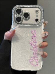 [Personalizado] Funda de teléfono personalizada con letras de nombre, patrón de lujo con brillo y cristales, compatible con iPhone 17 Pro Max, 17, 16, 15, 14, 13, 12 Pro Max, 14, 15, 16 Plus, protección contra golpes - Blanco - Ver 3