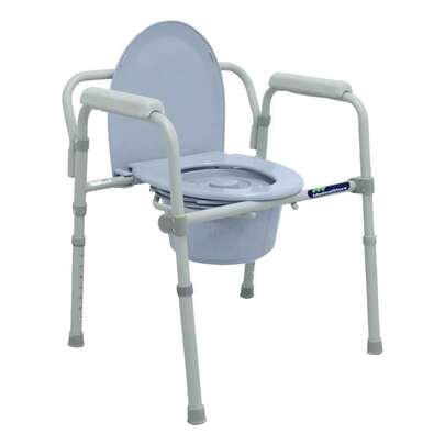 Silla Comodo Aumento Ducha Para Wc Baño 3 En 1 Plegable Altura Ajustable Cubeta Texturizada Estable Con Respaldo Removible Antiderrapante Reforzada
