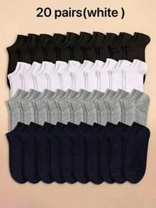 20 Pairs Women Black White Grey Ankle Socks, Fashion Minimalist Short Socks - Multicolor - View 7