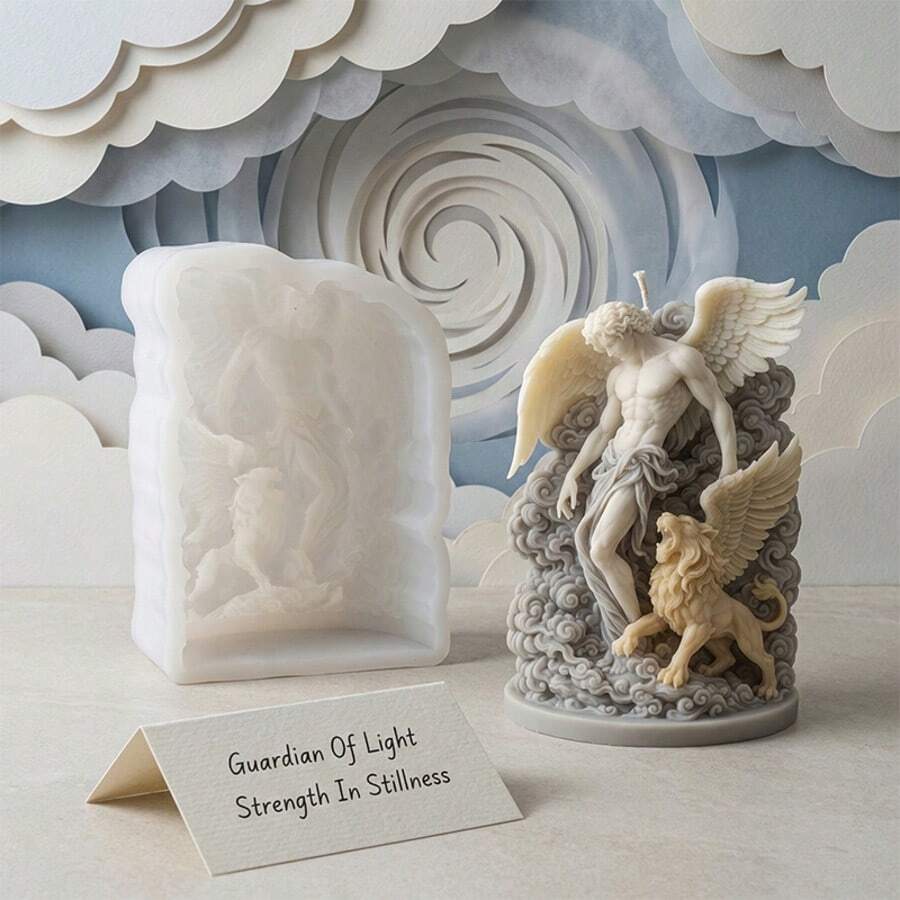1Pc Easy Release Silicone Candle Mold, Winged Guardian And Lion Relief, Crisp 3D Sculpture Texture, Easy Demold Candle Making Mold For Display - SHJY-gJ300 - View 1