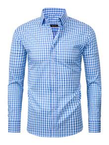 Rand paul Men's Casual Comfortable Checkered Shirt - 淺藍色 - 查看 2