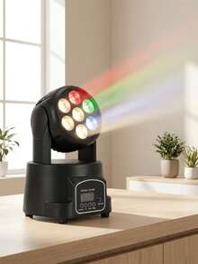 Mini cabeza móvil LED, ideal para fiestas en casa, eventos DJ, karaoke, bares, salones, presentaciones escolares, escenarios pequeños y ambientación en celebraciones, ya que proyecta efectos de luz dinámicos y puede controlarse por modos automáticos, sonido o señal DMX según el modelo. - Negro - Ver 1