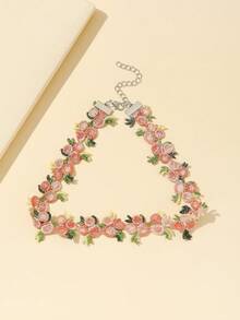 1pc Women's Retro Floral Embroidered Fabric Choker Necklace - Multicolor - View 3